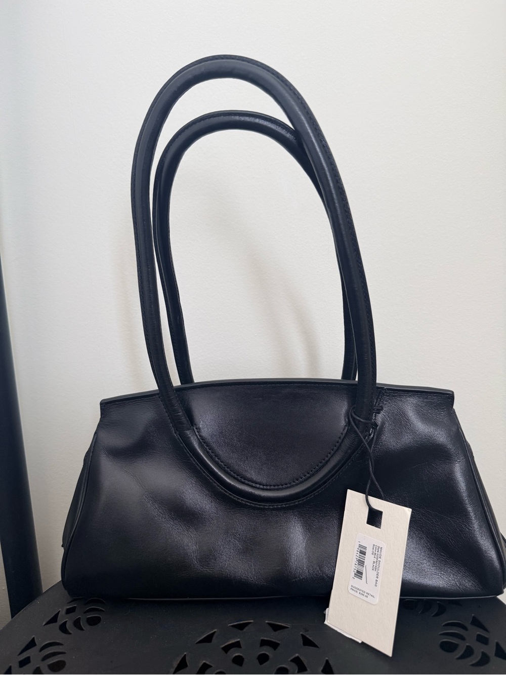 NWT Staud Maude Black Leather Shoulder Bag with Top Handles - Picture 4 of 10